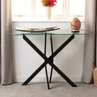 Sheldon Console Table - Clear Glass, Black Metal