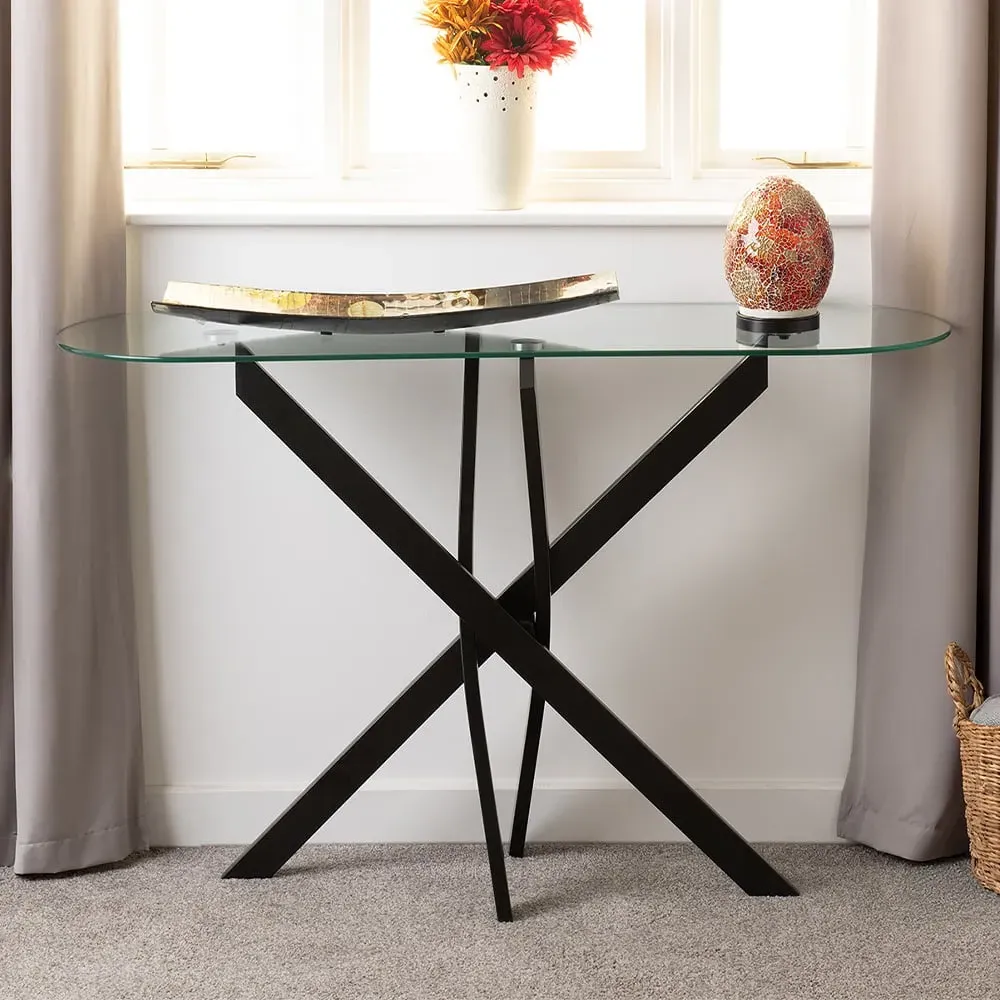 Sheldon Console Table - Clear Glass, Black Metal