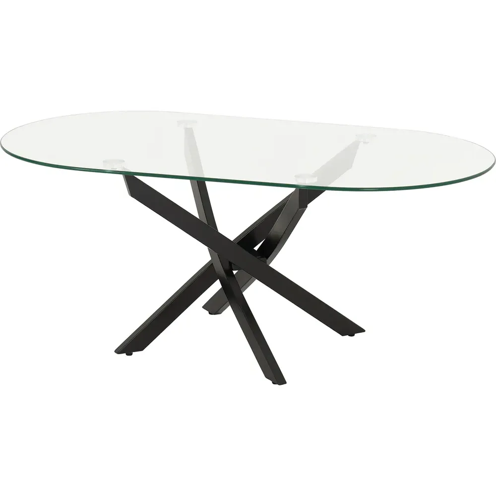 Sheldon Oval Coffee Table - Clear Glass, Black Metal
