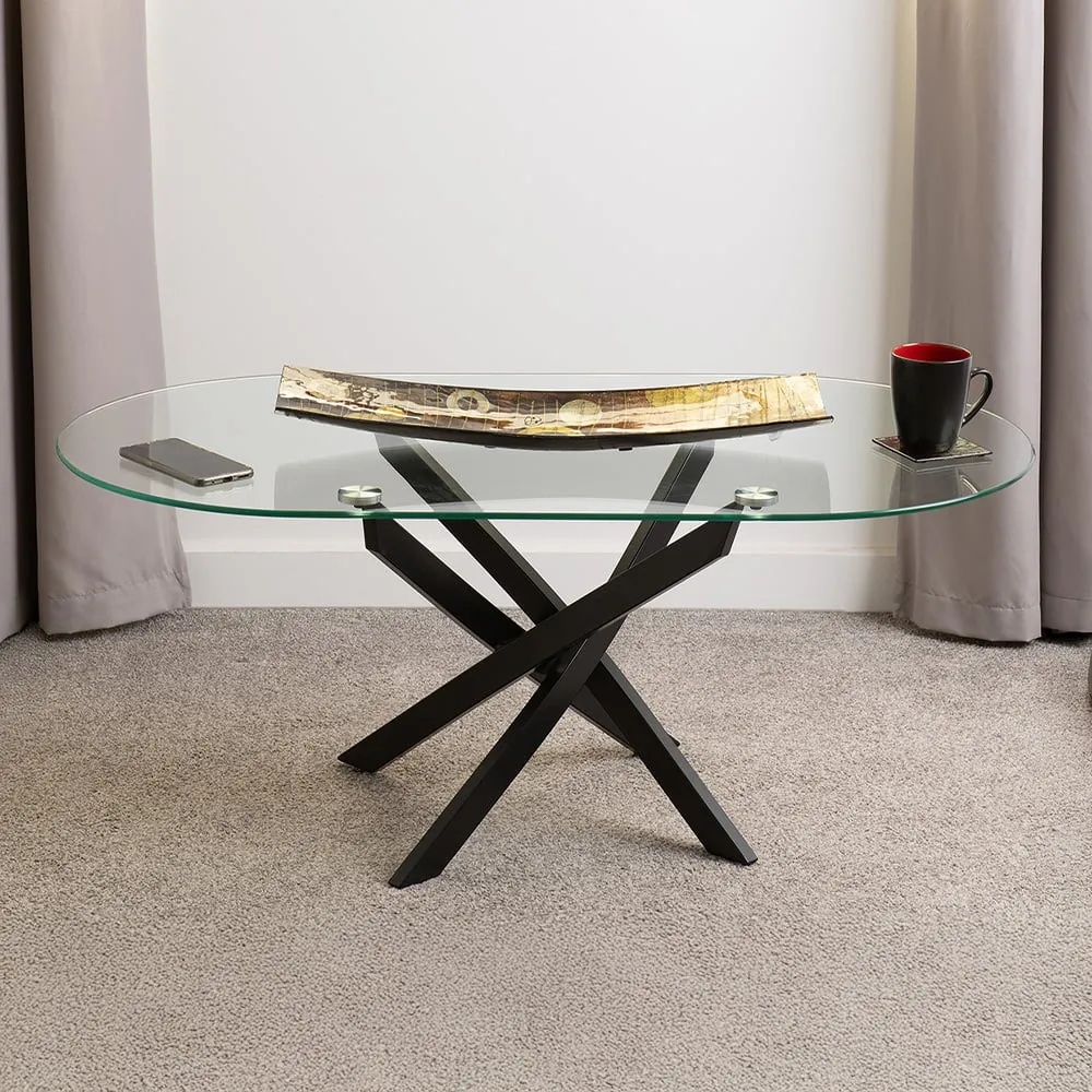Sheldon Oval Coffee Table - Clear Glass, Black Metal image