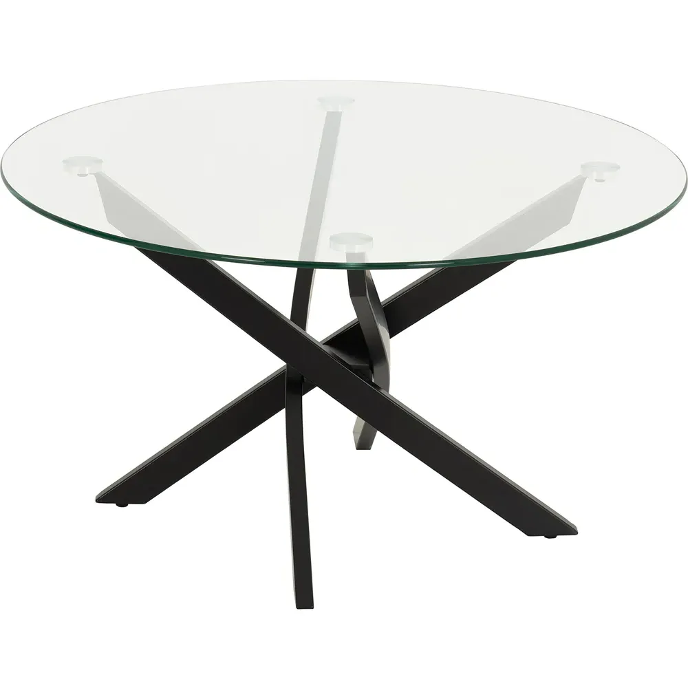 Sheldon Round Coffee Table - Clear Glass, Black Metal