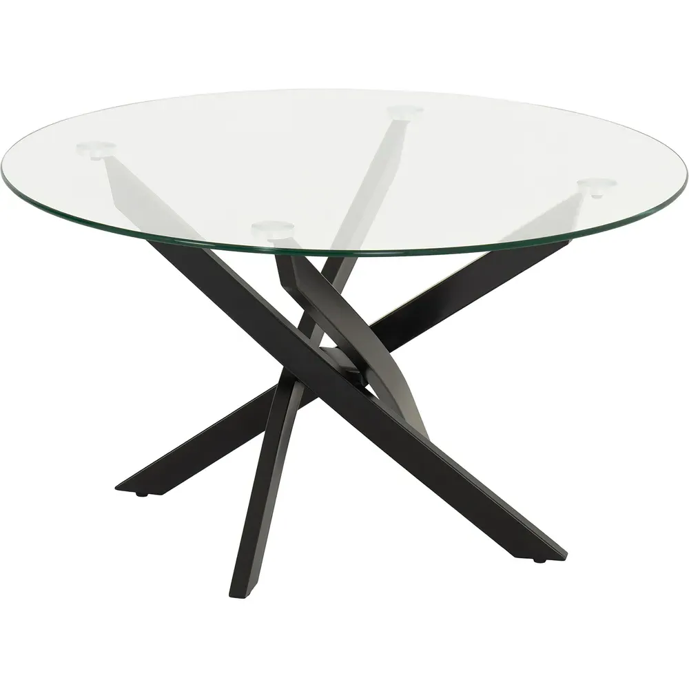 Sheldon Round Coffee Table - Clear Glass, Black Metal