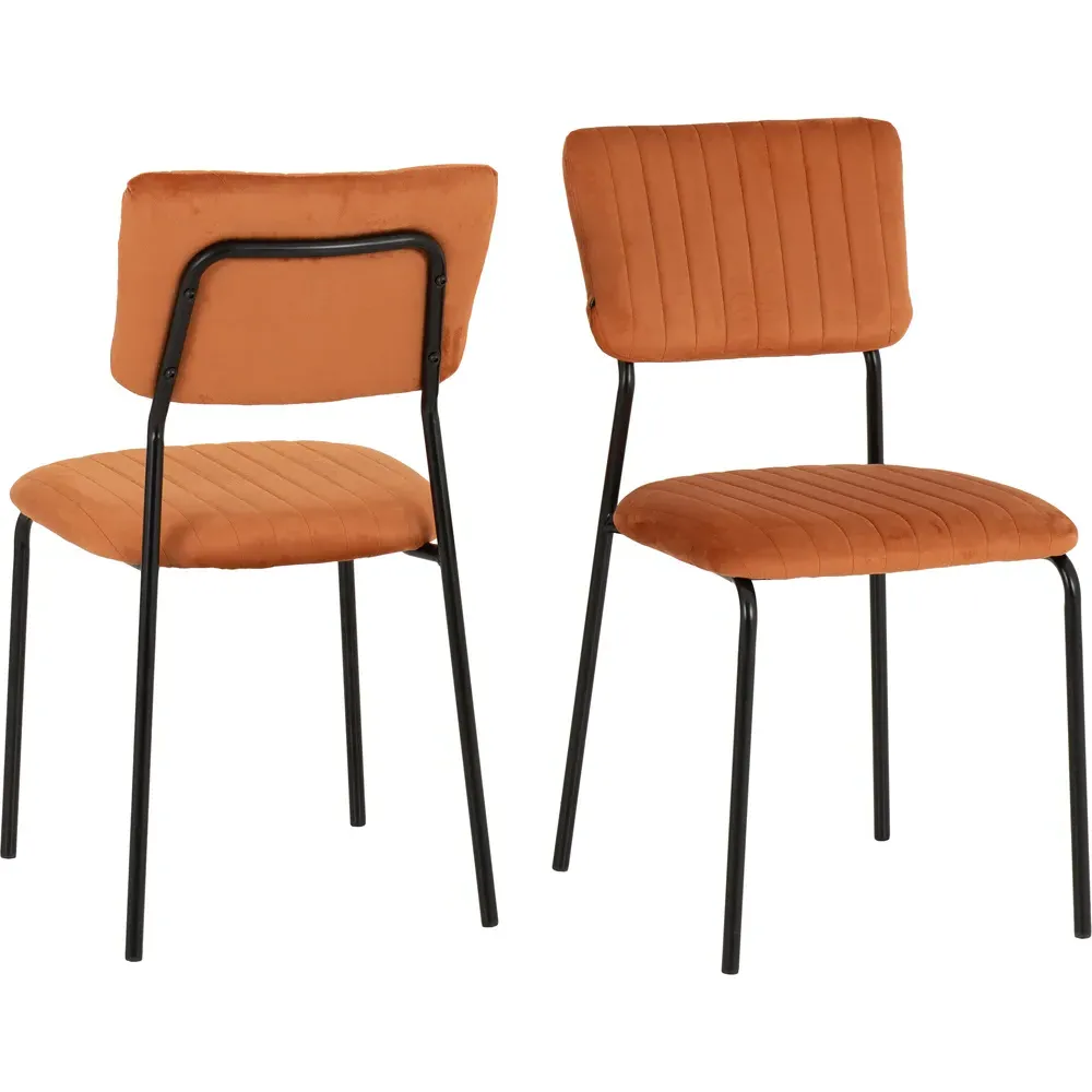 Sheldon Set of 4 Dining Chairs - Orange, Velvet