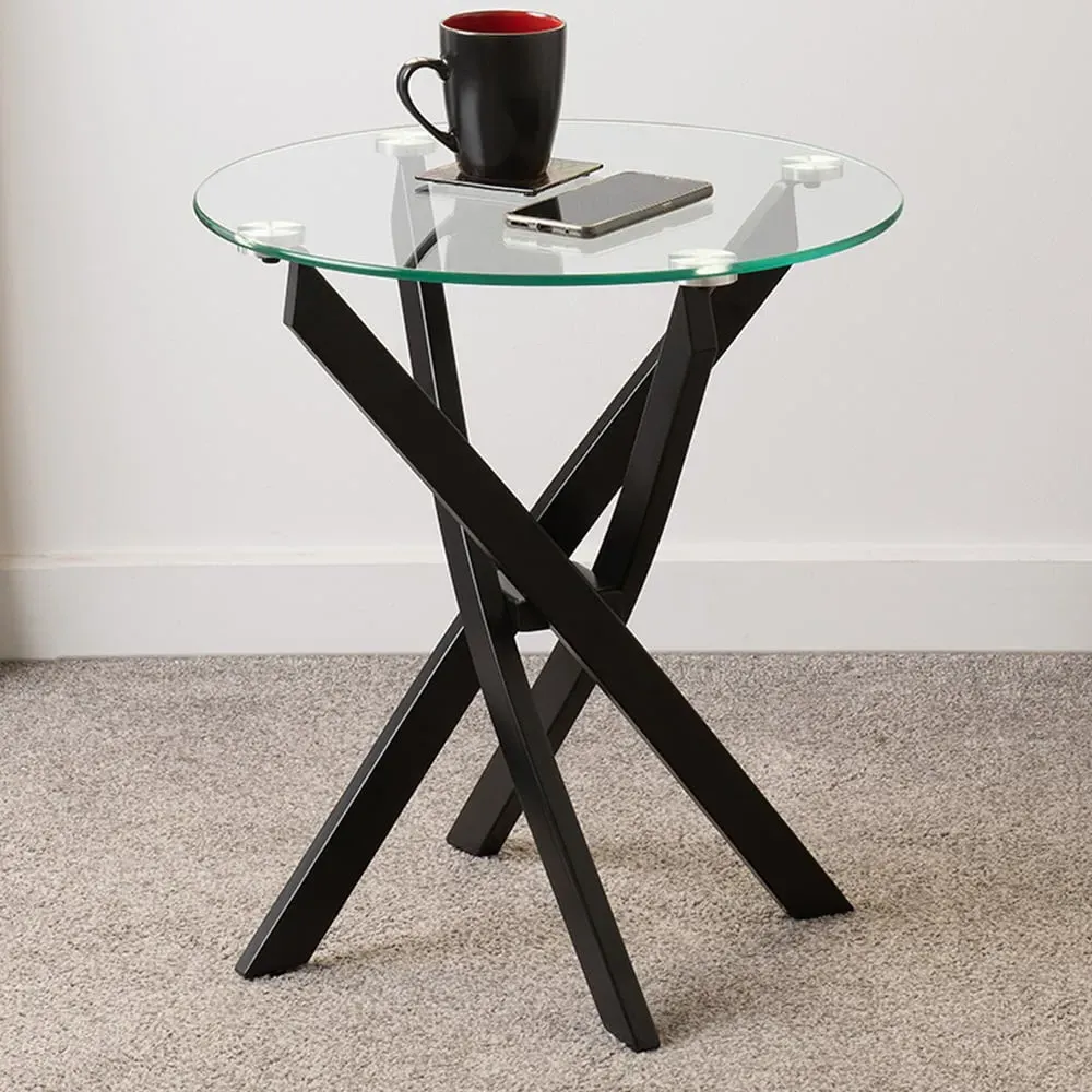 Sheldon Side Table - Clear Glass, Black Metal