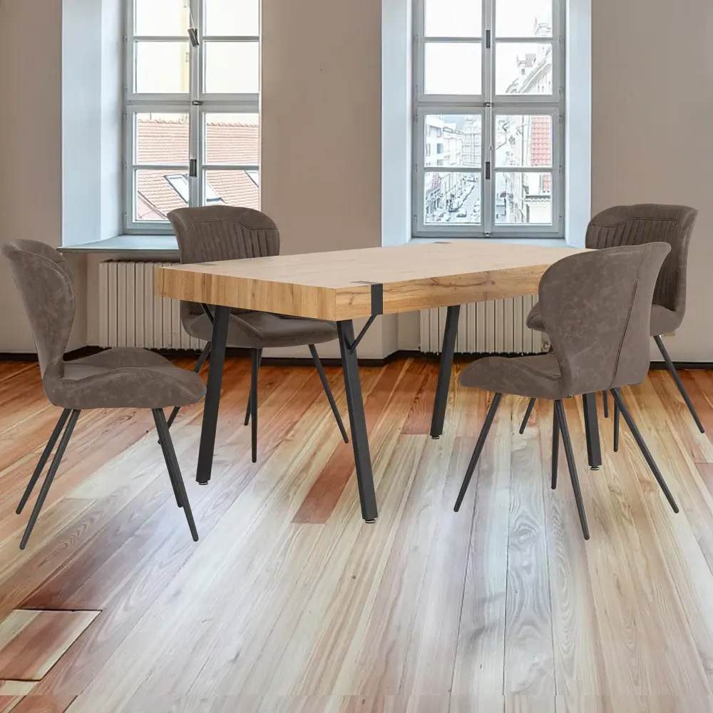 Treviso Quebec 4 Seater Dining Set - Brown, Oak image