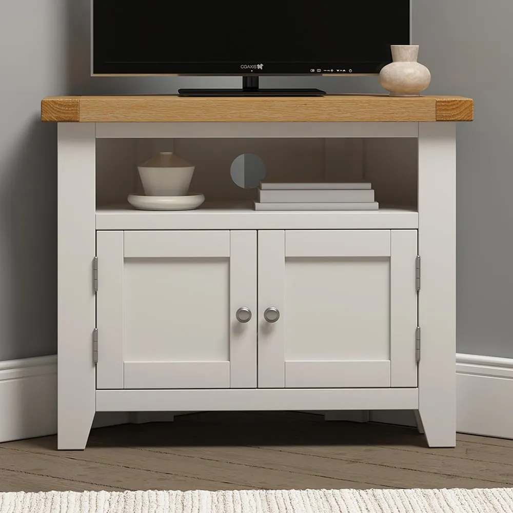 Windsor 2 Door Corner TV Unit - Ivory, Oak image
