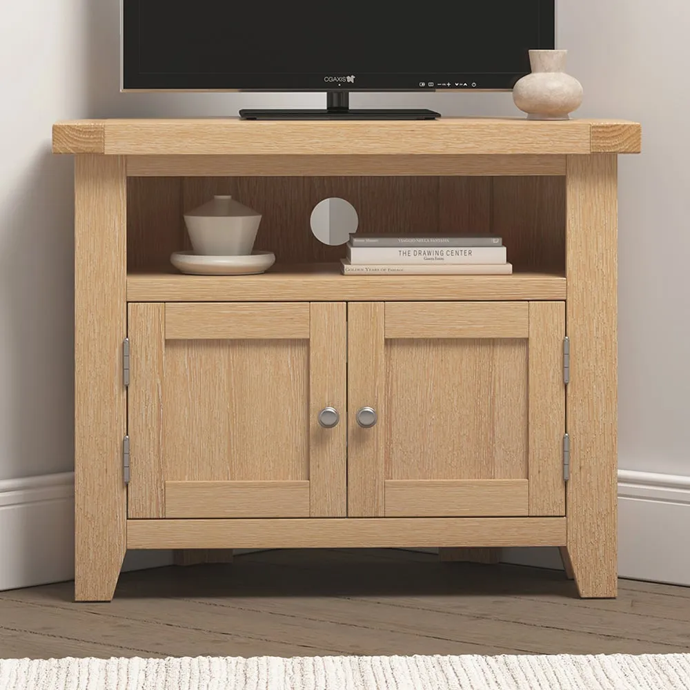 Windsor 2 Door Corner TV Unit - Natural Oak