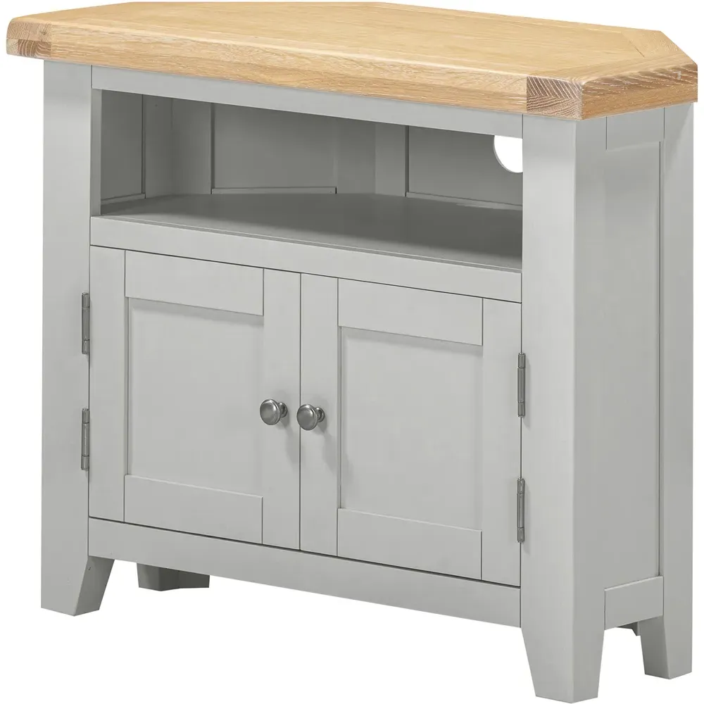 Windsor 2 Door Corner TV Unit - Pebble Grey, Oak
