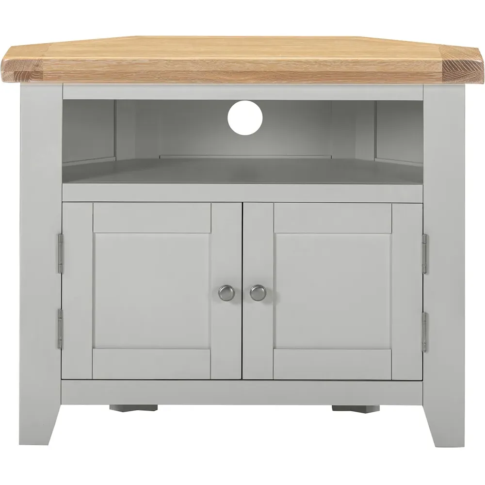 Windsor 2 Door Corner TV Unit - Pebble Grey, Oak