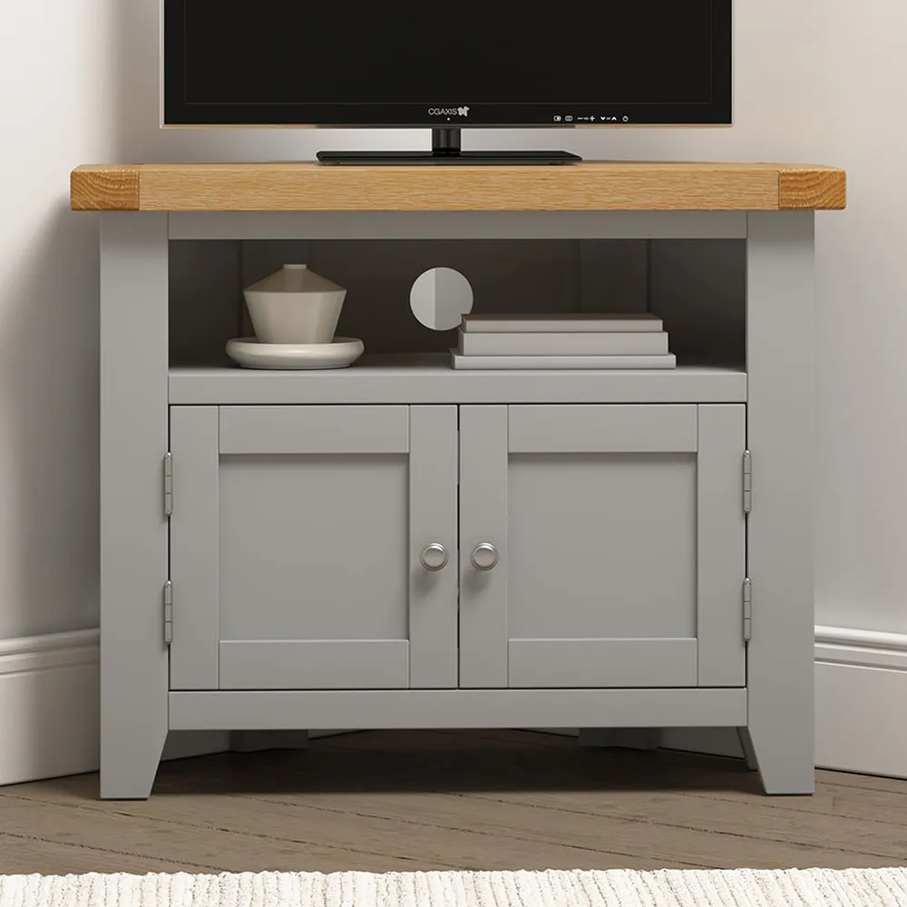 Windsor 2 Door Corner TV Unit - Pebble Grey, Oak