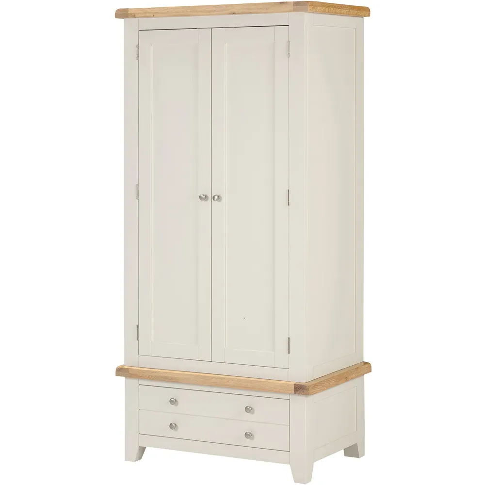 Windsor 2 Door Single Drawer Wardrobe - Ivory, Oak