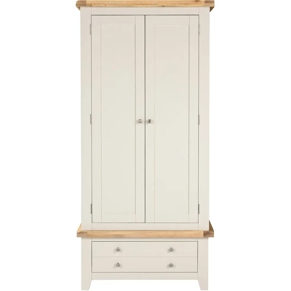 Windsor 2 Door Single Drawer Wardrobe - Ivory, Oak