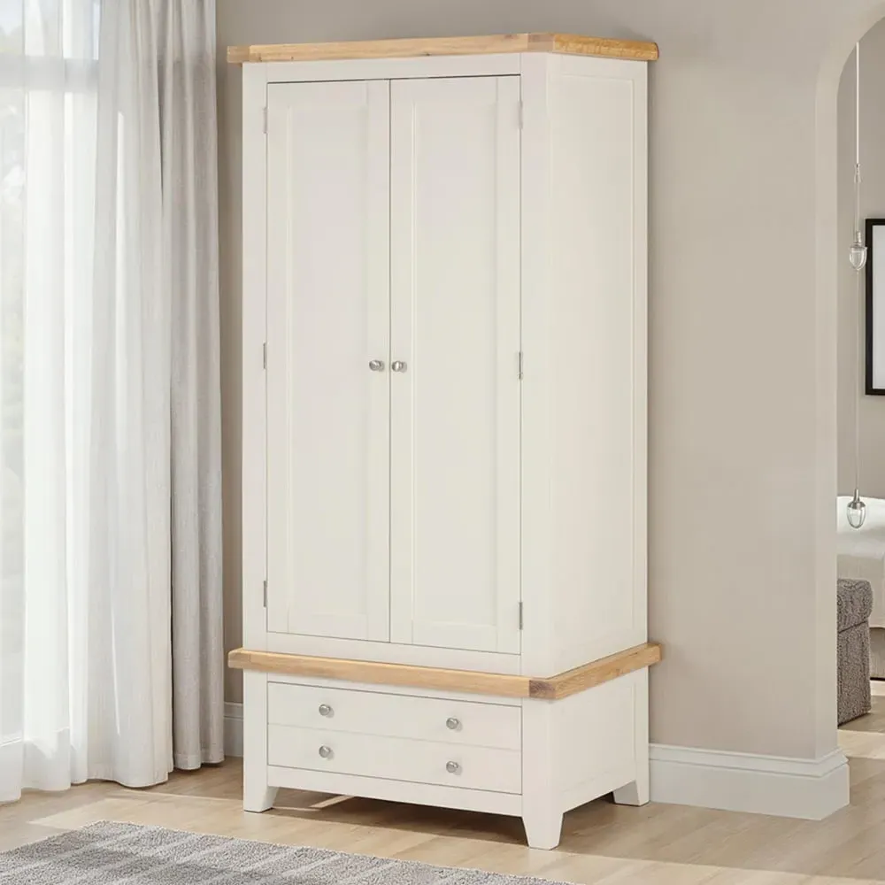 Windsor 2 Door Single Drawer Wardrobe - Ivory, Oak