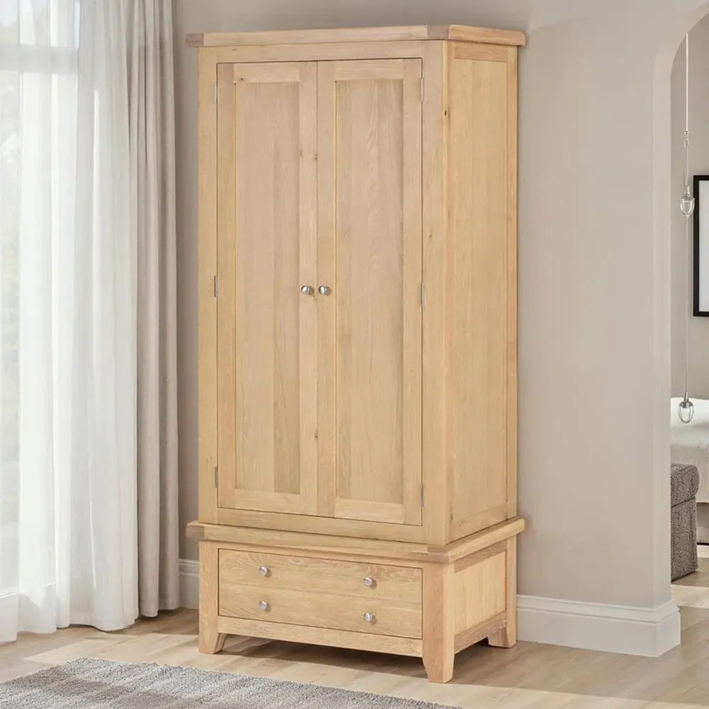 Windsor 2 Door Single Drawer Wardrobe - Natural Oak