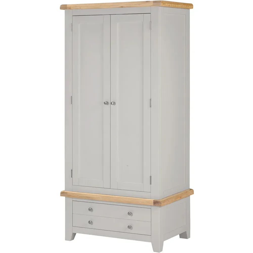 Windsor 2 Door Single Drawer Wardrobe - Pebble Grey, Oak
