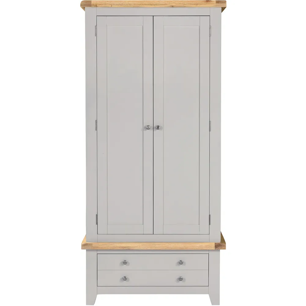 Windsor 2 Door Single Drawer Wardrobe - Pebble Grey, Oak
