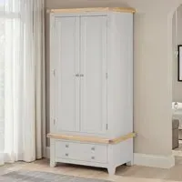 Windsor 2 Door Single Drawer Wardrobe - Pebble Grey, Oak