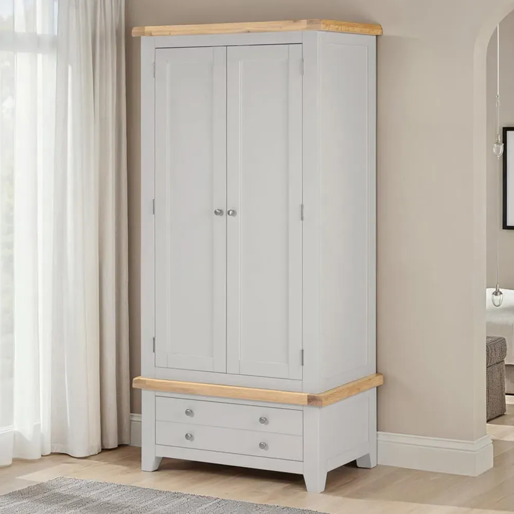 Windsor 2 Door Single Drawer Wardrobe - Pebble Grey, Oak image