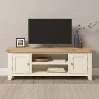 Windsor 2 Door TV Unit with Storage - Ivory, Oak