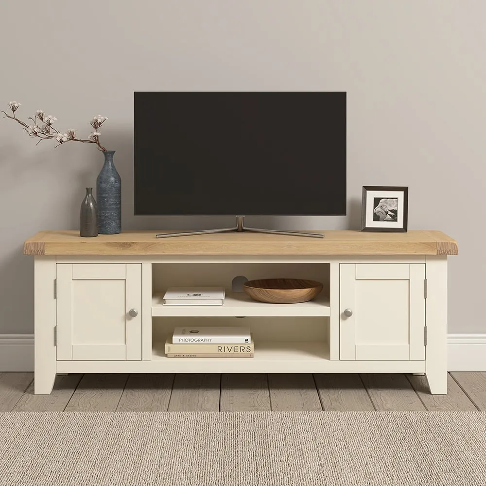 Windsor 2 Door TV Unit with Storage - Ivory, Oak image