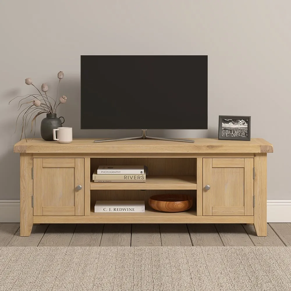 Windsor 2 Door TV Unit with Storage - Natural Oak