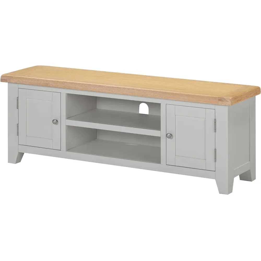 Windsor 2 Door TV Unit with Storage - Pebble Grey, Oak