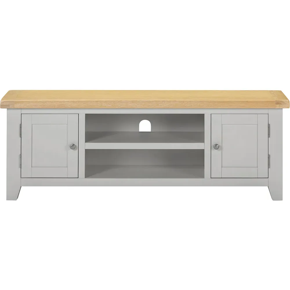 Windsor 2 Door TV Unit with Storage - Pebble Grey, Oak