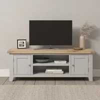 Windsor 2 Door TV Unit with Storage - Pebble Grey, Oak