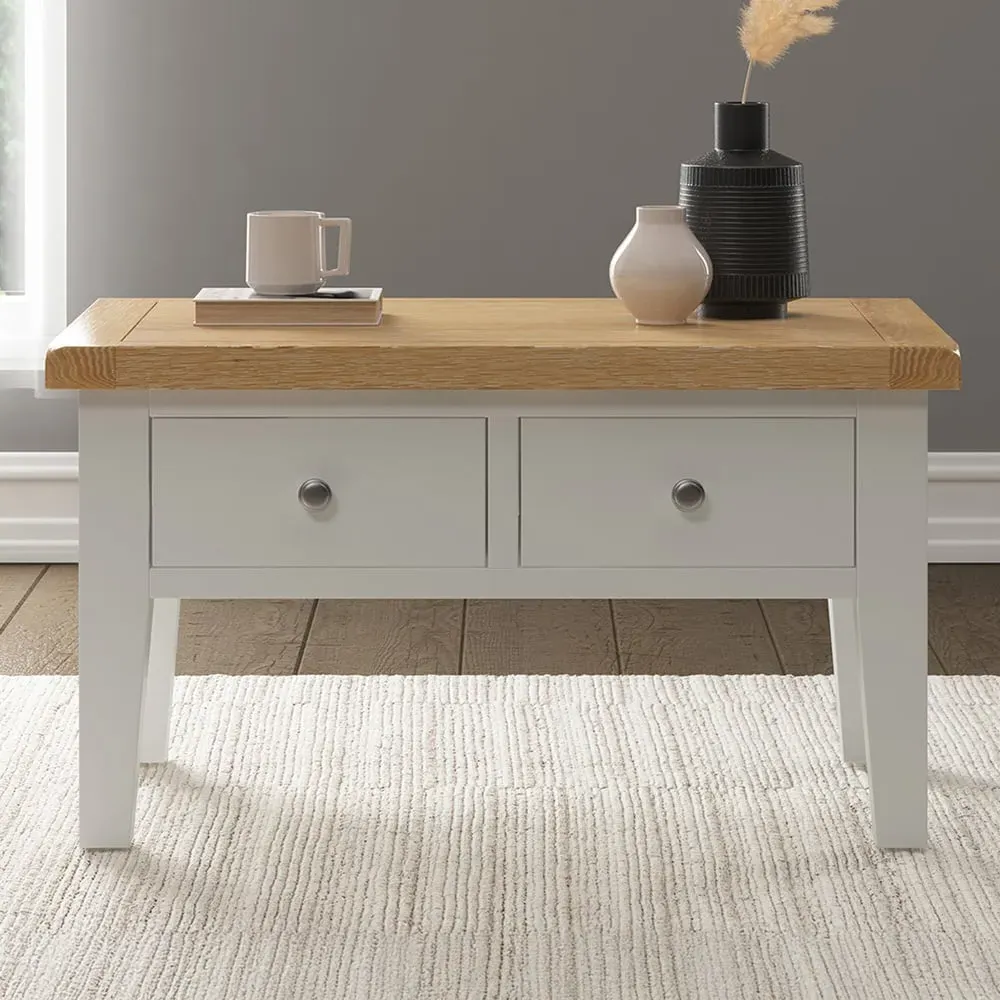 Windsor 2 Drawer Coffee Table - Ivory, Oak