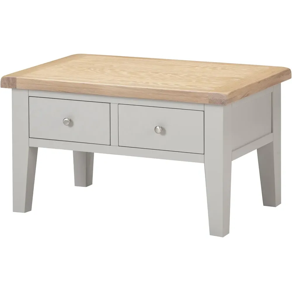 Windsor 2 Drawer Coffee Table - Pebble Grey, Oak