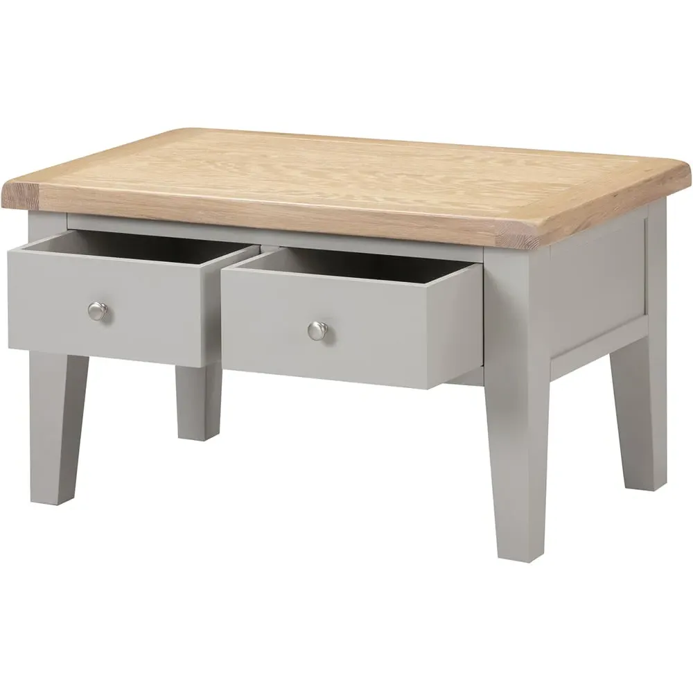 Windsor 2 Drawer Coffee Table - Pebble Grey, Oak