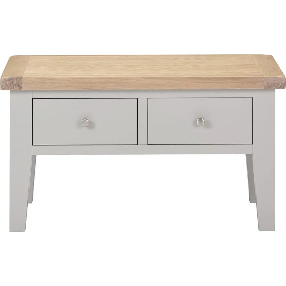 Windsor 2 Drawer Coffee Table - Pebble Grey, Oak