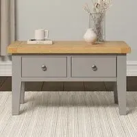 Windsor 2 Drawer Coffee Table - Pebble Grey, Oak