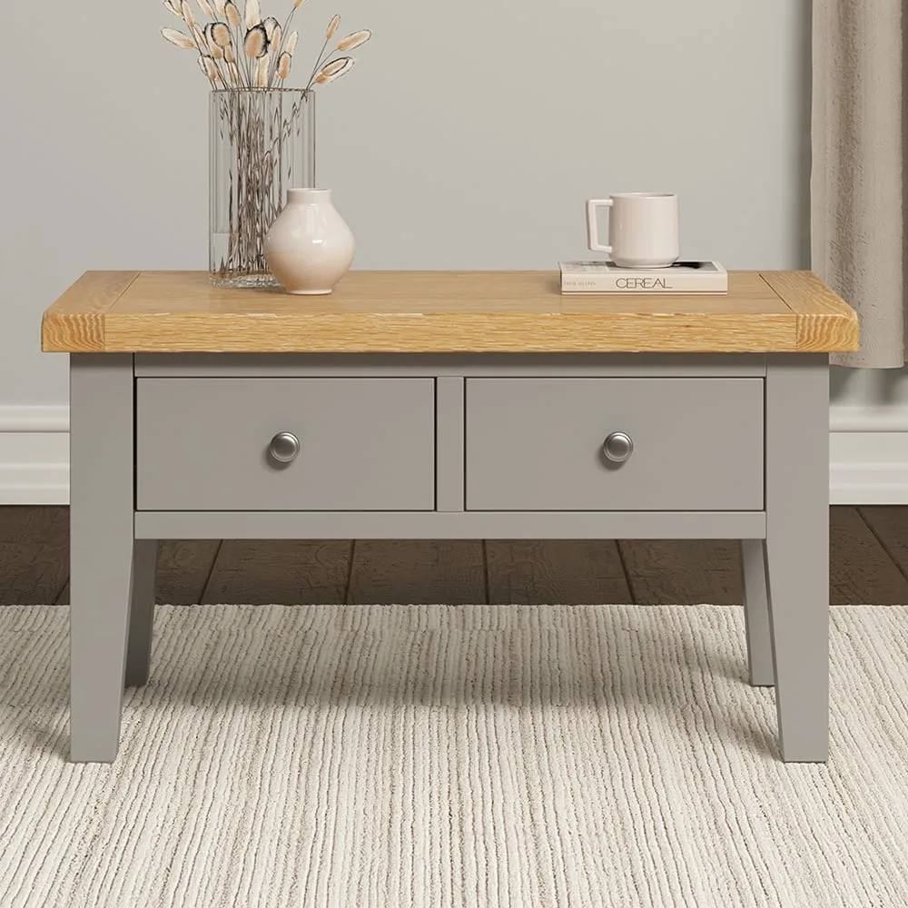 Windsor 2 Drawer Coffee Table - Pebble Grey, Oak