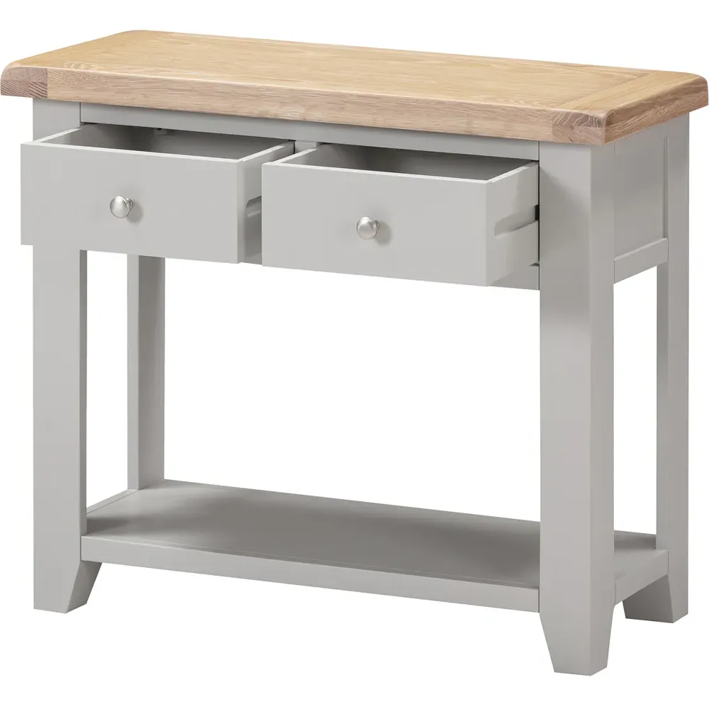 Windsor 2 Drawer Console Table - Pebble Grey, Oak