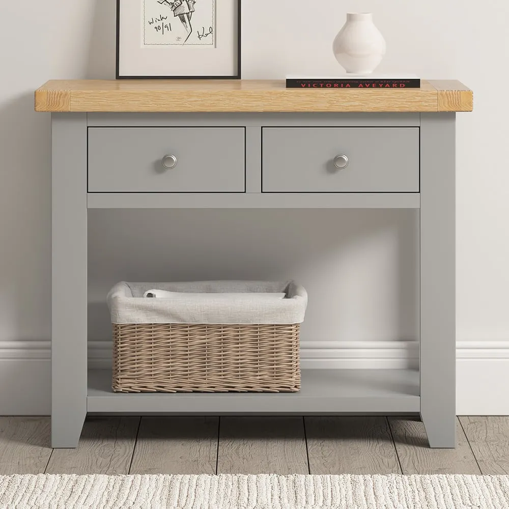 Windsor 2 Drawer Console Table - Pebble Grey, Oak