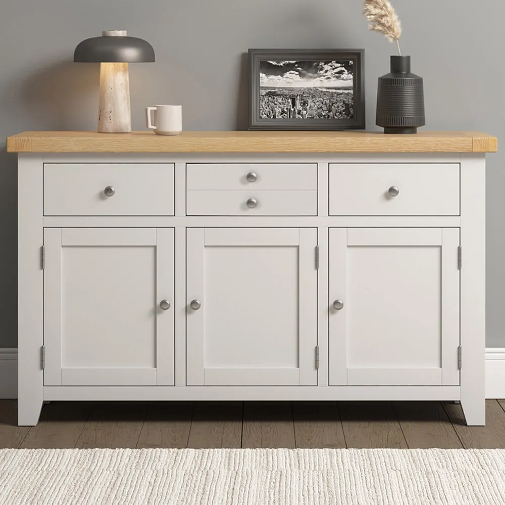 Windsor 3 Door 3 Drawer Sideboard - Ivory, Oak