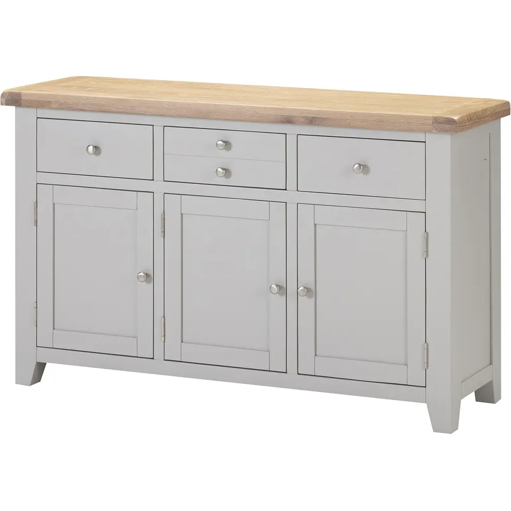 Windsor 3 Door 3 Drawer Sideboard - Pebble Grey, Oak