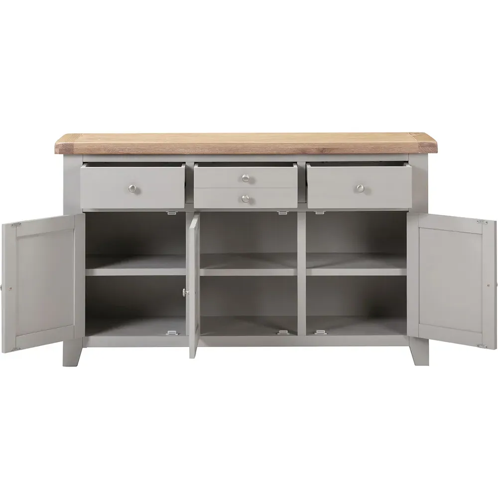 Windsor 3 Door 3 Drawer Sideboard - Pebble Grey, Oak
