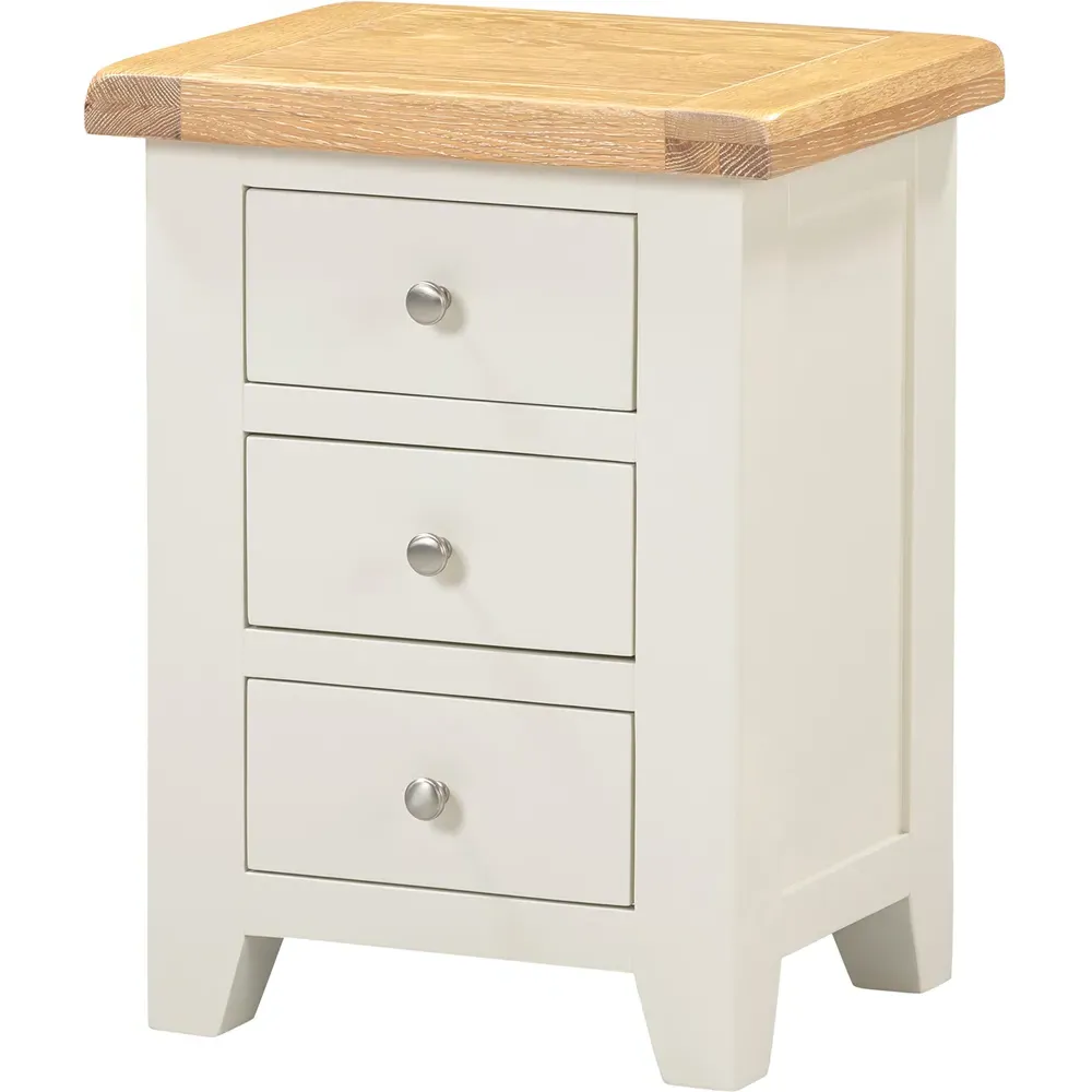 Windsor 3 Drawer Bedside Table - Ivory, Oak