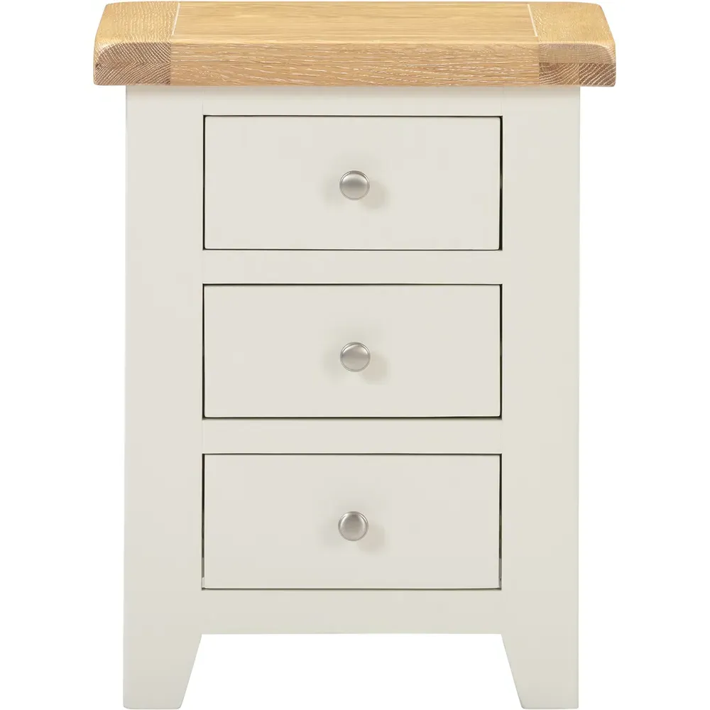 Windsor 3 Drawer Bedside Table - Ivory, Oak