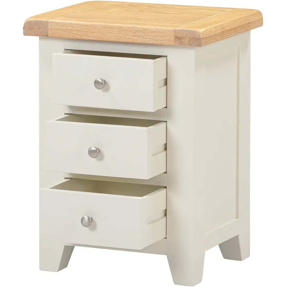 Windsor 3 Drawer Bedside Table - Ivory, Oak