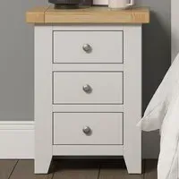 Windsor 3 Drawer Bedside Table - Ivory, Oak