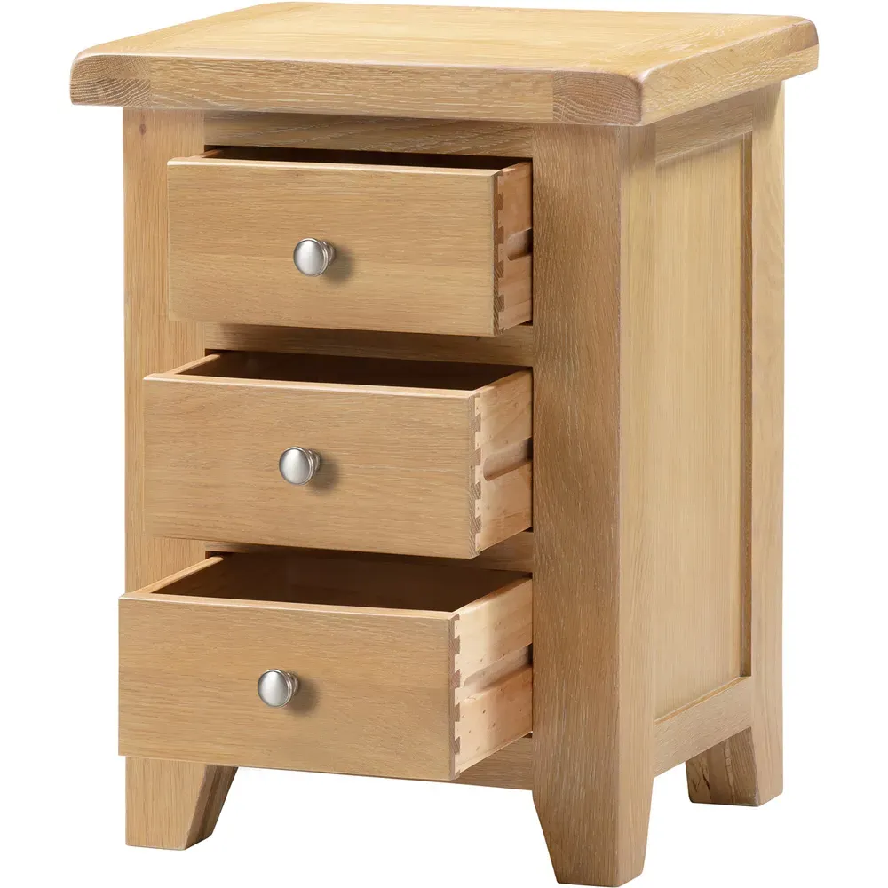 Windsor 3 Drawer Bedside Table - Natural Oak