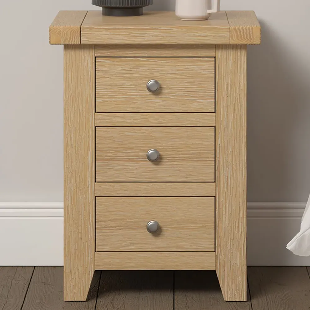 Windsor 3 Drawer Bedside Table - Natural Oak image