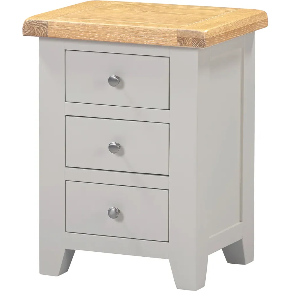 Windsor 3 Drawer Bedside Table - Pebble Grey, Oak