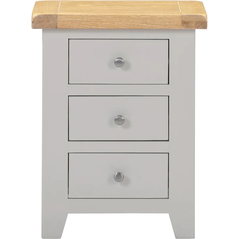 Windsor 3 Drawer Bedside Table - Pebble Grey, Oak