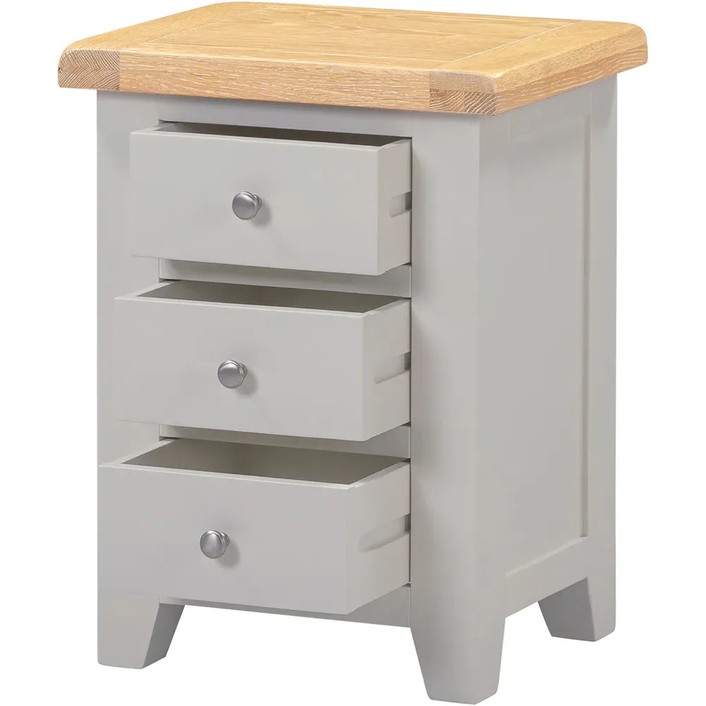 Windsor 3 Drawer Bedside Table - Pebble Grey, Oak