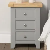 Windsor 3 Drawer Bedside Table - Pebble Grey, Oak