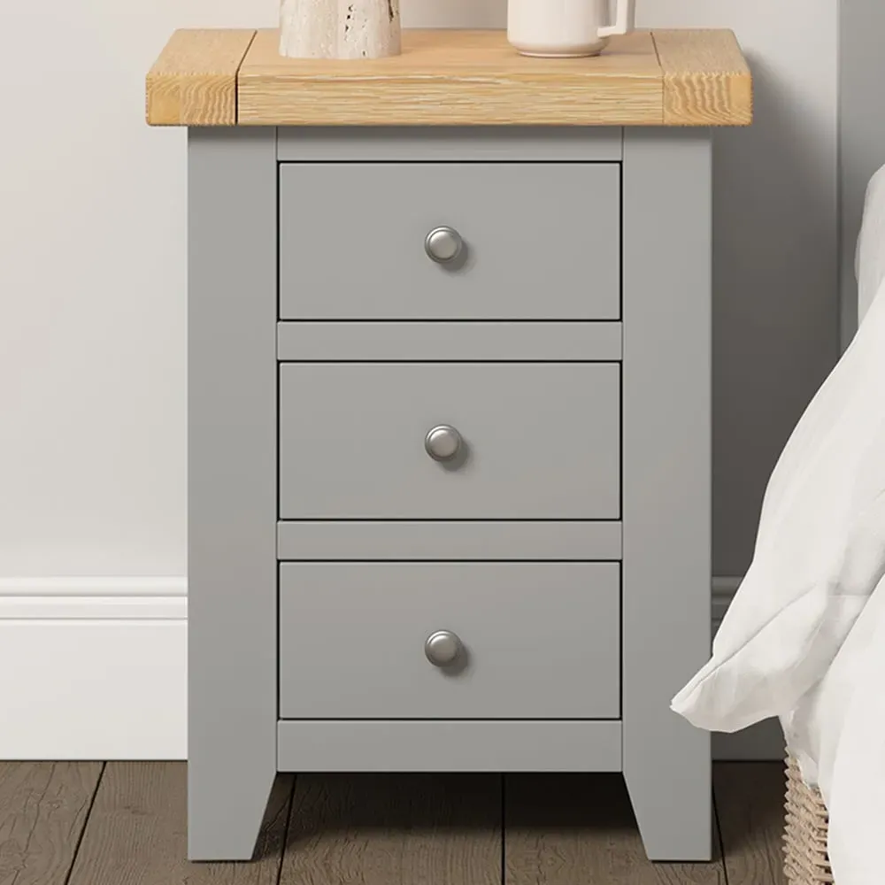 Windsor 3 Drawer Bedside Table - Pebble Grey, Oak image